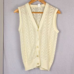 VINTAGE Women's Cream Knit Boyfriend Sweater Vest